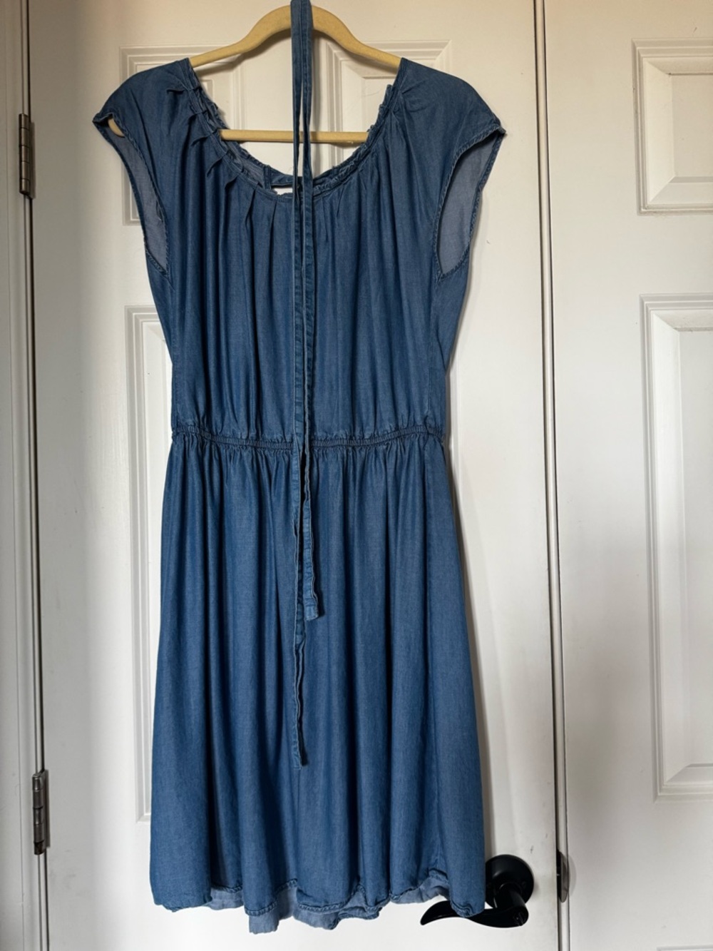 LC Lauren Conrad Denim-Blue Tie-Neck Midi Dress